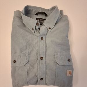 Carhartt Light Blue Button-Up Shirt 2XL Button Down Collar 2 Pocket